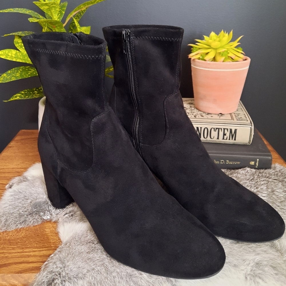 Black Velvet Zip Ankle Booties